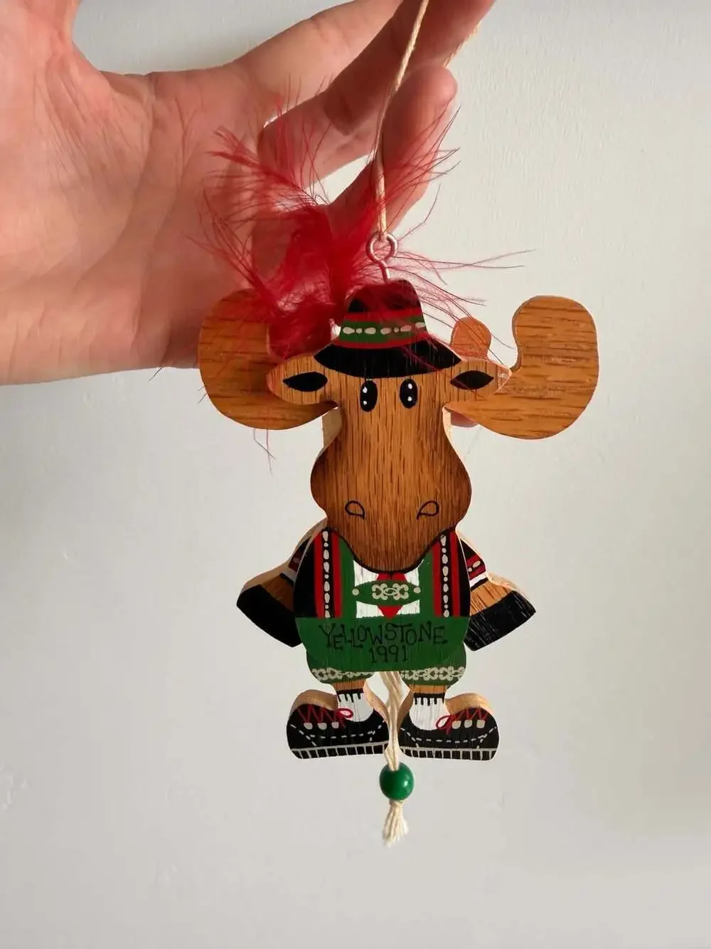 Vintage Nostalgia Wooden Moose Hanging Christmas Ornament Yellowstone 1991